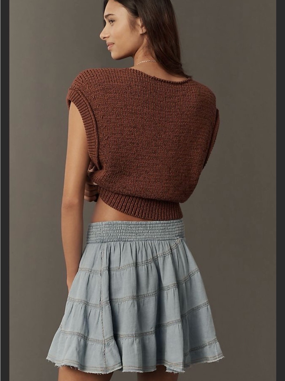 Anthropologie Pilcro Reese Smocked Light Blue Tiered Mini Skirt Size Medium NWT - Picture 2 of 15